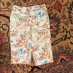 Scenic Watercolor Print Cotton Shorts - Pastel Floral & Sky & garnet hill top